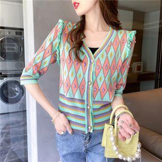 V-neck Pattern Cardigan As Shown In Figure - One Size