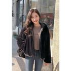 Zip-up Faux-fur Hoodie Black - One Size
