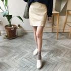 Faux-leather Slit-front Mini Skirt