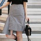 Asymmetric-hem Check Mid Skirt