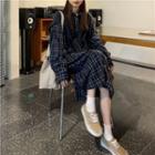 Long-sleeve Plaid Midi Shirtdress / Knit Cape