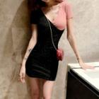 Two-tone Short-sleeve Sheath Dress
