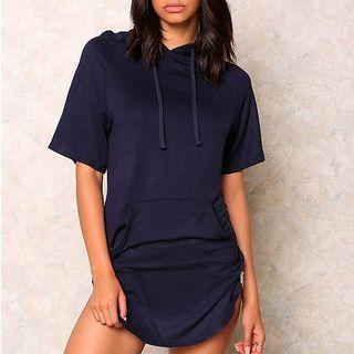 Short-sleeve Hooded Top Blue - One Size
