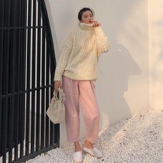 Turtle-neck Cable-knit Sweater / Harem Pants