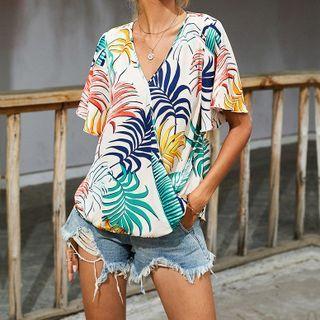 V-neck Floral-print Short-sleeve Top