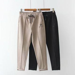 Letter Embroidered Drawstring Straight-fit Pants
