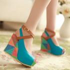 Color Block Peep-toe Platform Wedge Heel Sandals