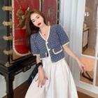 Short-sleeve Floral Button-up Jacket / Midi Skirt / Set