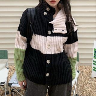 Color Block Turtleneck Cardigan