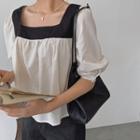 Tow-tone Puff-sleeve Blouse