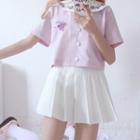 Short-sleeve Grape Embroidered Shirt / Pleated Skirt