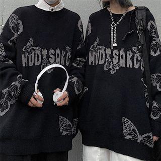 Butterfly Print Long-sleeve Sweater
