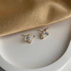 Flower Stud Earring E56 - 1 Pair - Blue & White & Gold - One Size