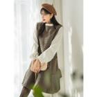 Tall Size Contrast-sleeve Plaid-panel Dress