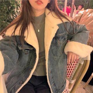 Fleece-lined Denim Jacket Denim Blue - One Size