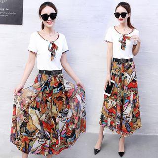 Set: Patterned Chiffon Pants + Top