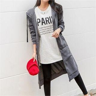 Fleece-lined Long Zip-up Hoodie