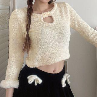 Long-sleeve Keyhole Knit Crop Top