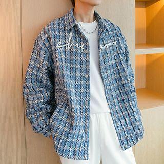 Lettering Embroidered Plaid Shirt Jacket