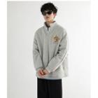 Bear Embroidered Stand Collar Polo Sweatshirt