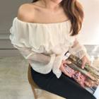 Off-shoulder Ruffled Tulle Blouse