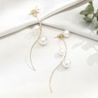 Faux Pearl Swirl Dangle Earring 1 Pair - S925 Silver Earrings - White & Gold - One Size