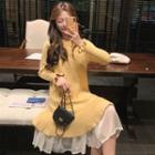 Chiffon Hem Long-sleeve Knit Dress