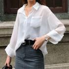 Plain 3/4 Sleeve Sheer Shirt