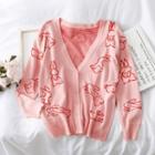 Loose-fit Rabbit-print Knit Cardigan