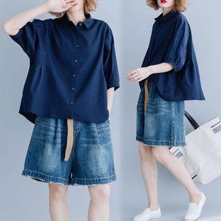 Plain Semi Sleeve Shirt Blue - F