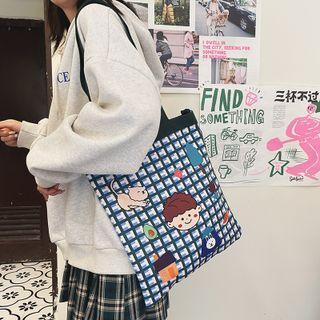 Check Cartoon Print Tote Bag