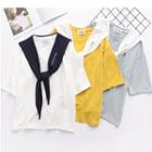 Short-sleeve Two-tone Lettering Top