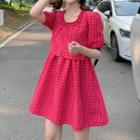 Ruffled Plaid Camisole Top / Short-sleeve Plaid A-line Dress