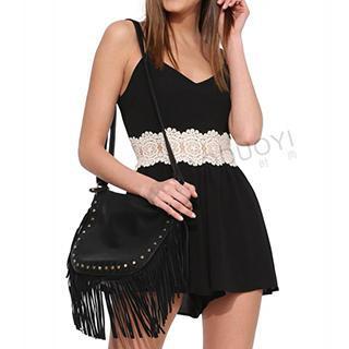 Lace Panel Strappy Chiffon Dress
