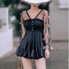 Puff-sleeve Bow Shirred Swimdress
