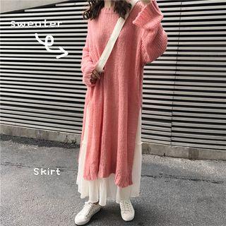 Side Slit Long Sweater / Midi A-line Skirt