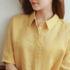 Half-placket Short-sleeve Linen Shirt