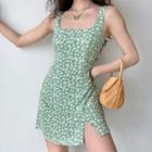 U-neck Floral Slit Sleeveless Dress