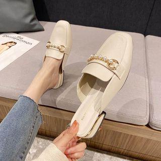 Chunky Heel Faux Pearl Mules