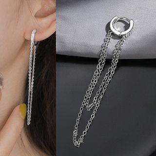 Chain Rhinestone Layered Alloy Dangle Earring 1 Pc - Silver - One Size