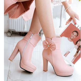 Bow Chunky Heel Platform Ankle Boots