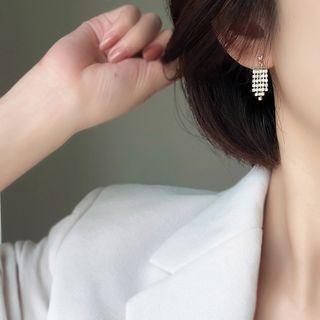 Rhinestone Fringed Clip-on Earring 1 Pair - Clip On Earring - Silver - One Size