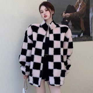 Two-tone Fleece Zip-up Jacket Black & White - One Size