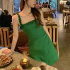 Sleeveless Frilled Slim-fit Dress Green - One Size