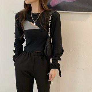 Long-sleeve Cropped Top / Panel Tank Top
