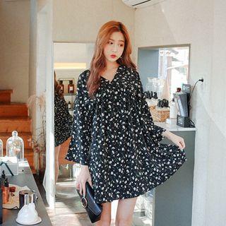 V-neck Floral Pattern A-line Mini Dress