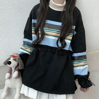 Striped Drawstring Turtleneck Pullover