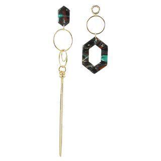 Hexagon Asymmetric Earrings(green) One Size