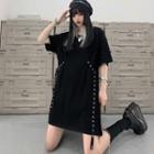 Short-sleeve Grommet Belt Accent T-shirt
