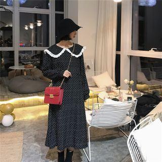 Long-sleeve Dot Chiffon Dress